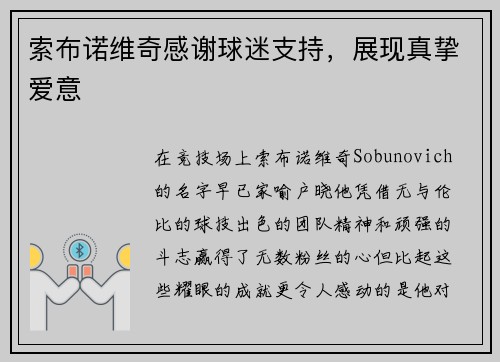 索布诺维奇感谢球迷支持，展现真挚爱意